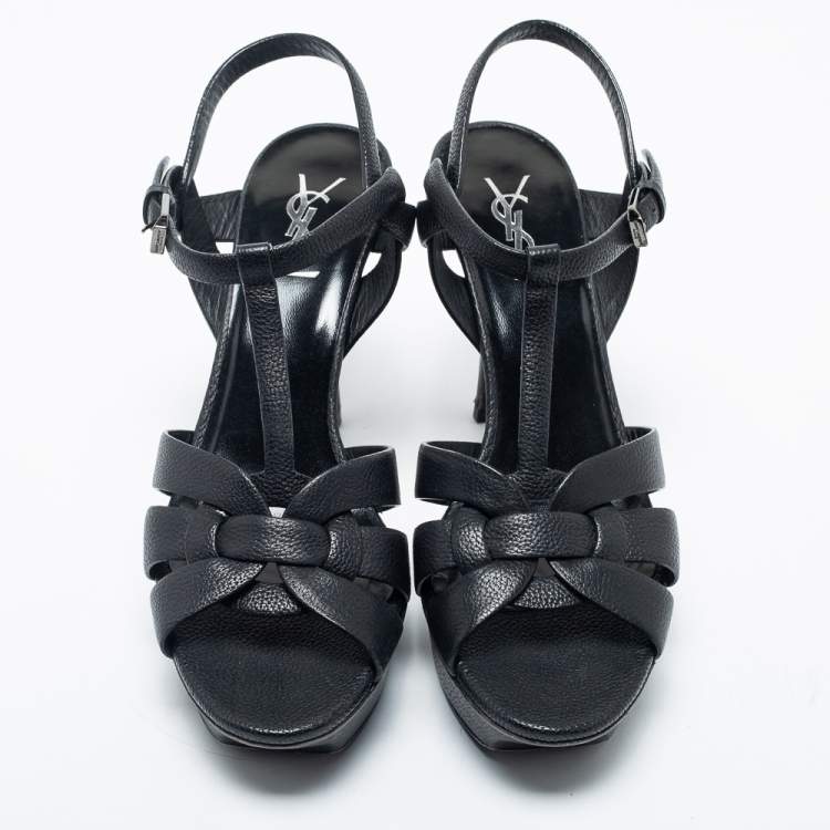 Pre Owned Yves Saint Laurent Black Leather  Tribute  Sandals Size 39.5