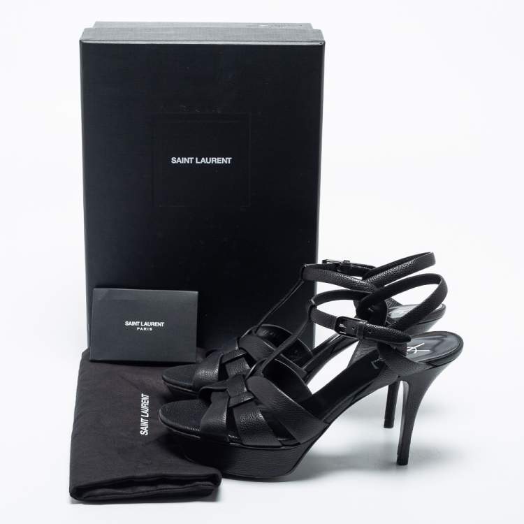 Pre Owned Yves Saint Laurent Black Leather  Tribute  Sandals Size 39.5
