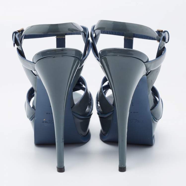 Pre Owned Yves Saint Laurent Grey Patent Leather Tribute Sandals Size 37