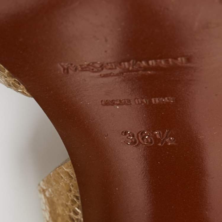 Pre Owned Yves Saint Laurent Gold Textured Leather Tribute Platform Sandals Size 36.5