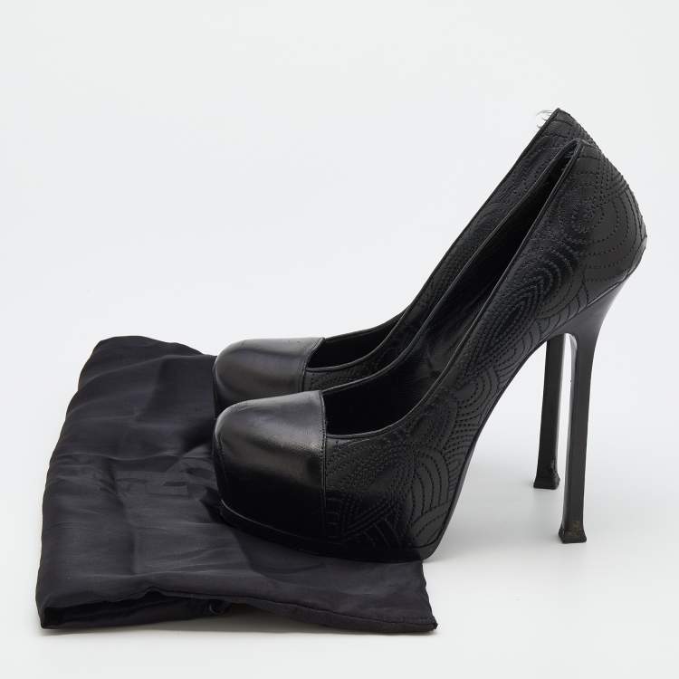 Pre Owned Yves Saint Laurent Black Leather Tribtoo Platform Pumps Size 38