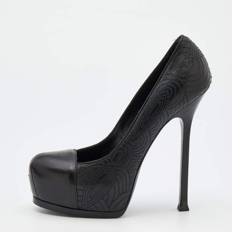 Pre Owned Yves Saint Laurent Black Leather Tribtoo Platform Pumps Size 38