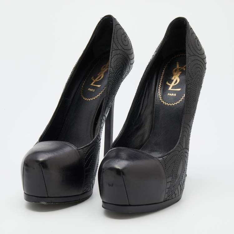 Pre Owned Yves Saint Laurent Black Leather Tribtoo Platform Pumps Size 38