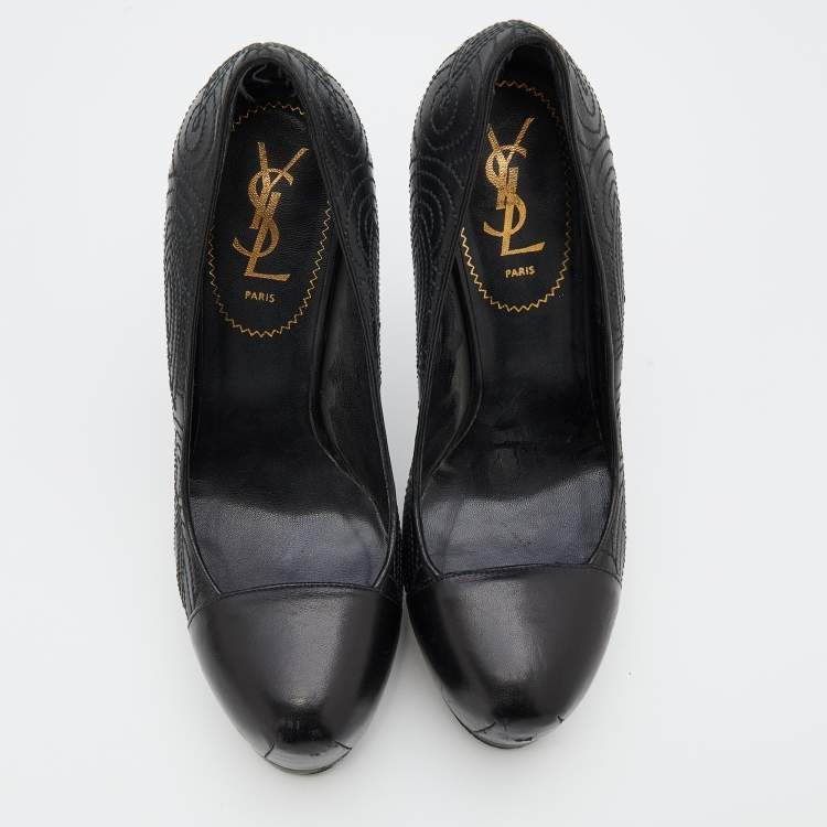 Pre Owned Yves Saint Laurent Black Leather Tribtoo Platform Pumps Size 38