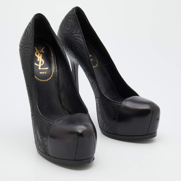 Pre Owned Yves Saint Laurent Black Leather Tribtoo Platform Pumps Size 38