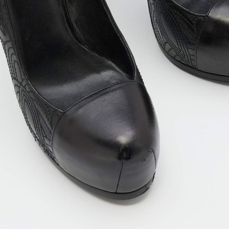 Pre Owned Yves Saint Laurent Black Leather Tribtoo Platform Pumps Size 38