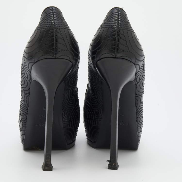 Pre Owned Yves Saint Laurent Black Leather Tribtoo Platform Pumps Size 38