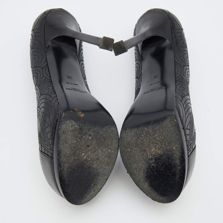 Pre Owned Yves Saint Laurent Black Leather Tribtoo Platform Pumps Size 38