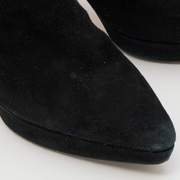 Pre Owned Yves Saint Laurent Black Suede Platform Knee Length Boots Size 40
