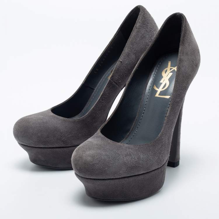 Pre Owned Yves Saint Laurent Grey Suede Palais Platform Pumps Size 35