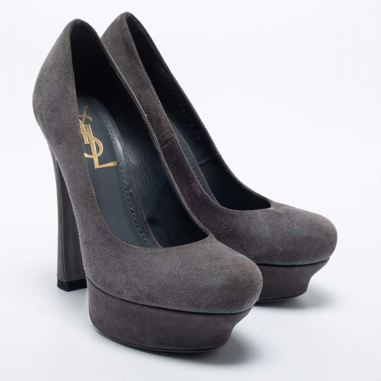 Pre Owned Yves Saint Laurent Grey Suede Palais Platform Pumps Size 35