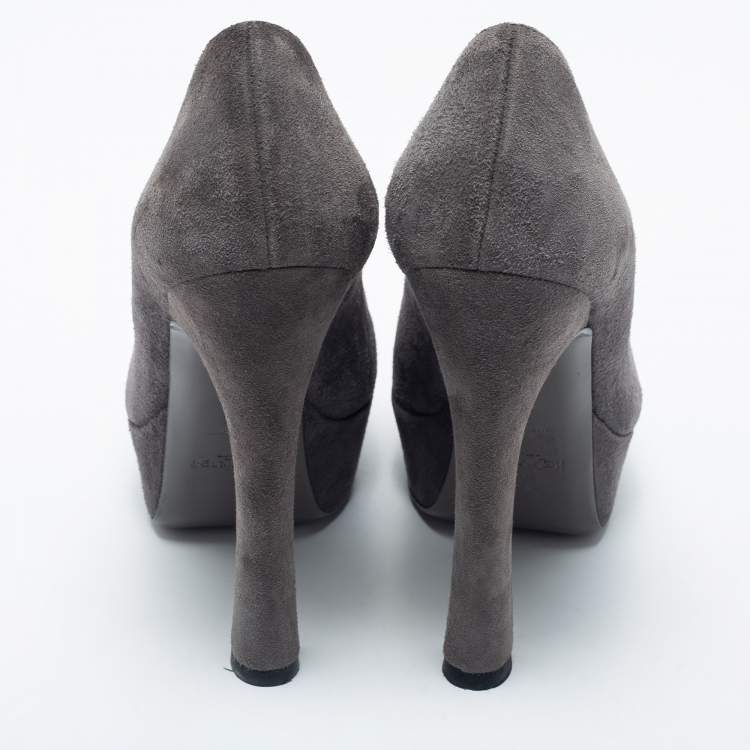 Pre Owned Yves Saint Laurent Grey Suede Palais Platform Pumps Size 35