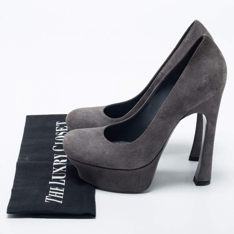 Pre Owned Yves Saint Laurent Grey Suede Palais Platform Pumps Size 35
