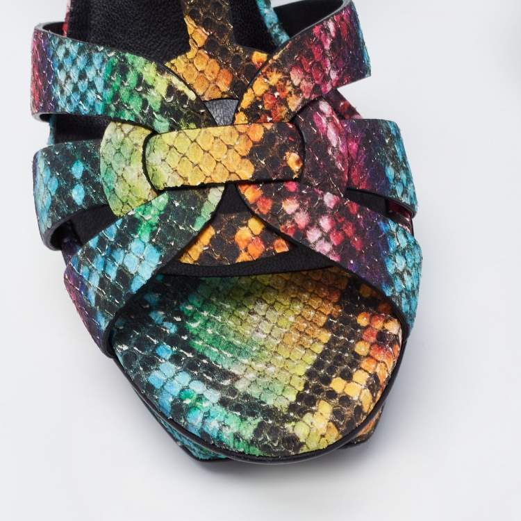 Pre Owned Yves Saint Laurent Multicolour Python Embossed Leather Tribute Platform Sandals Size 38