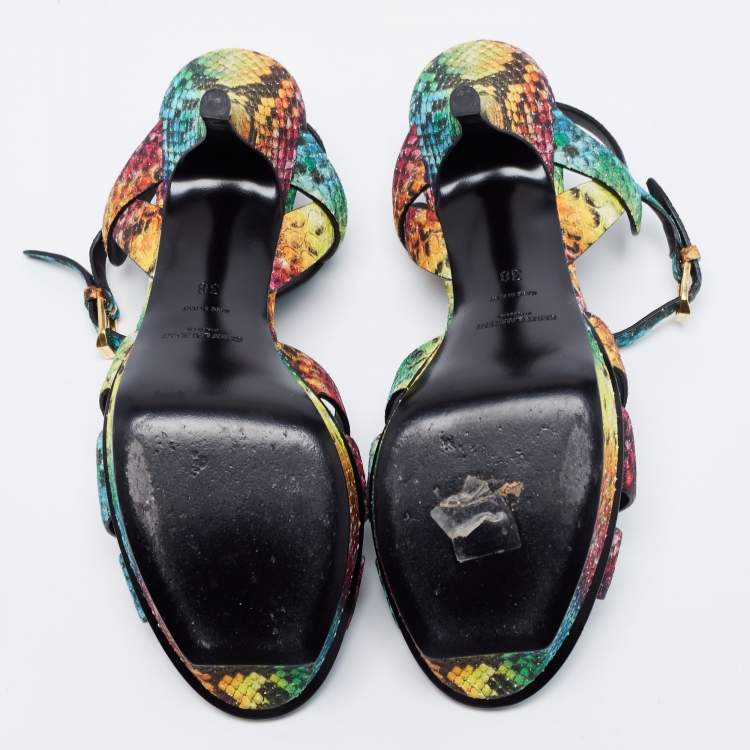 Pre Owned Yves Saint Laurent Multicolour Python Embossed Leather Tribute Platform Sandals Size 38