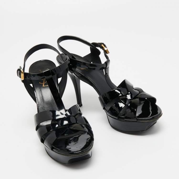 مملوكة مسبقًا Yves Saint Laurent Black Patent Leather Tribute Platform Sandals Size 39