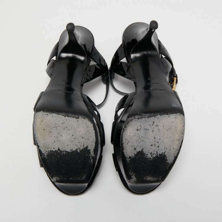 مملوكة مسبقًا Yves Saint Laurent Black Patent Leather Tribute Platform Sandals Size 39