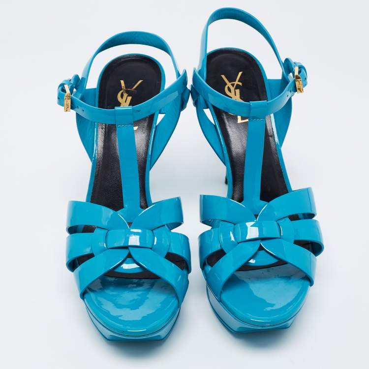 مملوكة مسبقًا Yves Saint Laurent Blue Patent Leather Tribute Ankle Strap  Sandals Size 39