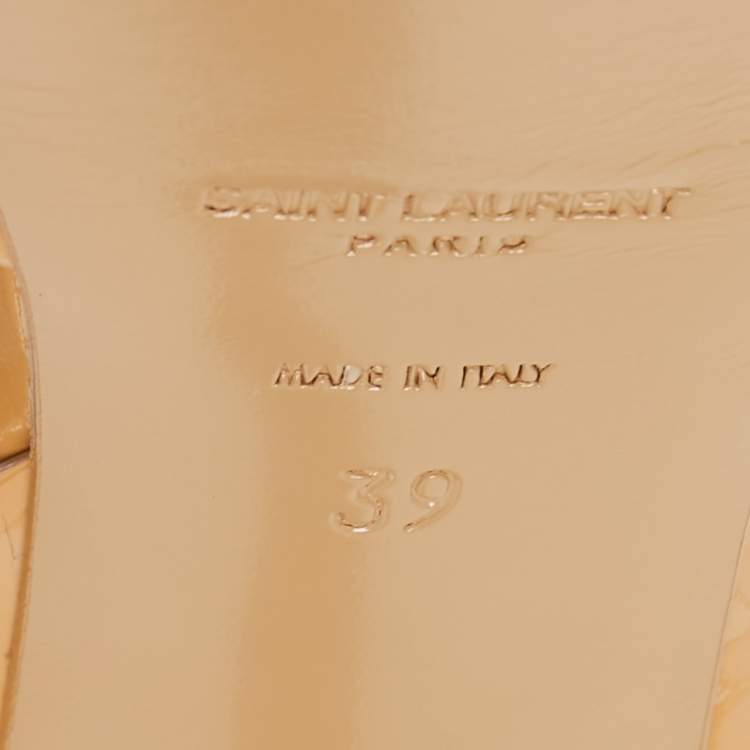 Pre Owned Yves Saint Laurent Beige Patent Leather Tribute Sandals Size 39