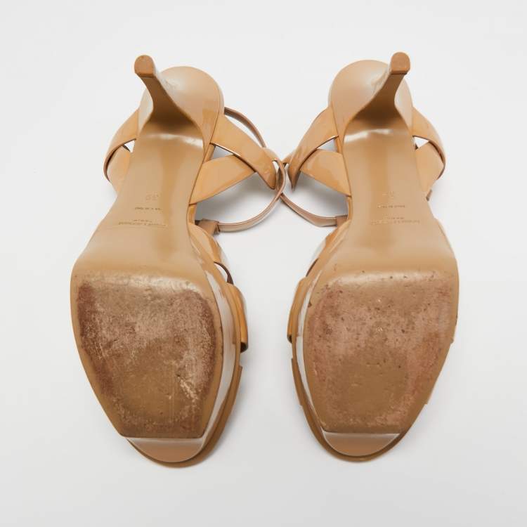 Pre Owned Yves Saint Laurent Beige Patent Leather Tribute Sandals Size 39