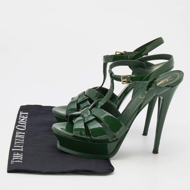 Pre Owned Yves Saint Laurent Green Patent Leather Tribute Platform Sandals Size 40