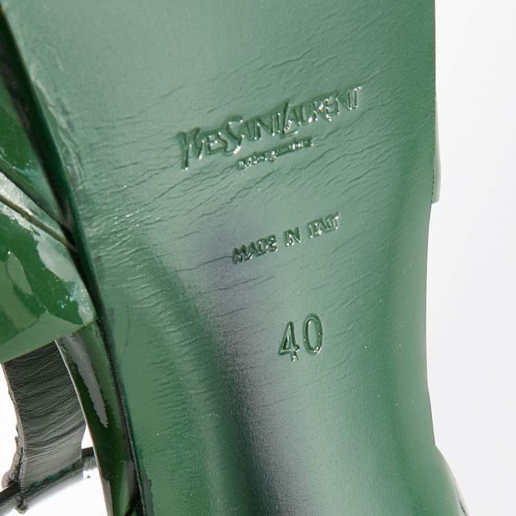 Pre Owned Yves Saint Laurent Green Patent Leather Tribute Platform Sandals Size 40