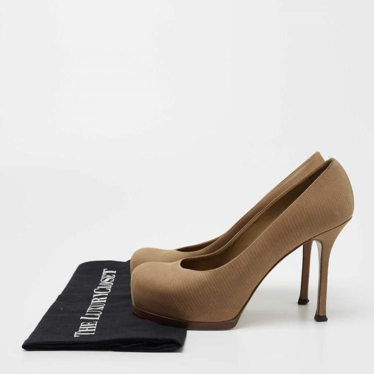 Pre Owned Yves Saint Laurent Brown Nubuck Leather Tribtoo  Pumps Size 36
