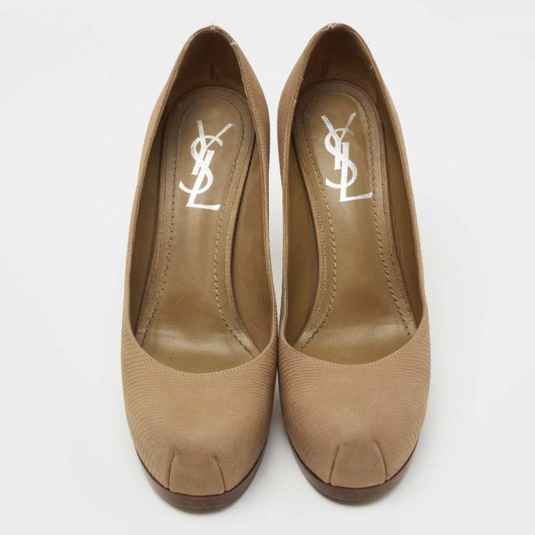 Pre Owned Yves Saint Laurent Brown Nubuck Leather Tribtoo  Pumps Size 36