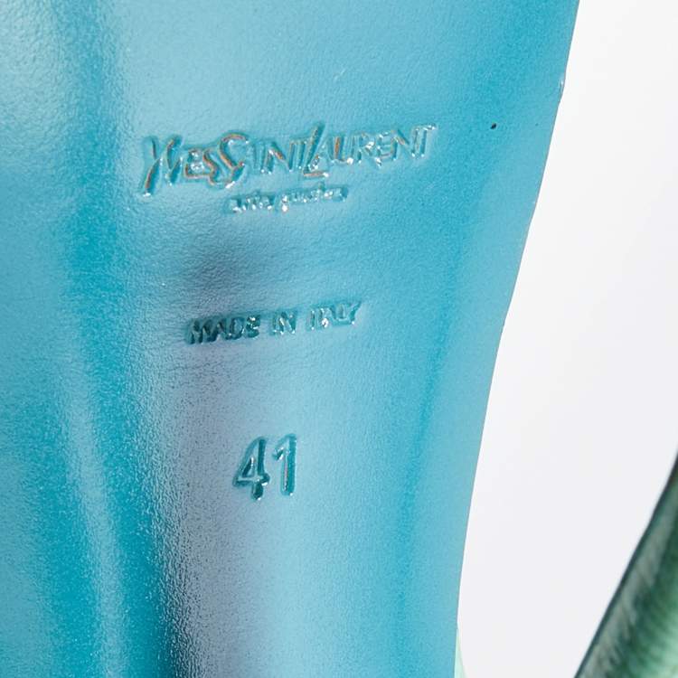 Pre Owned Yves Saint Laurent Mint Green Textured Patent Leather Tribute Platform Sandals Size 41