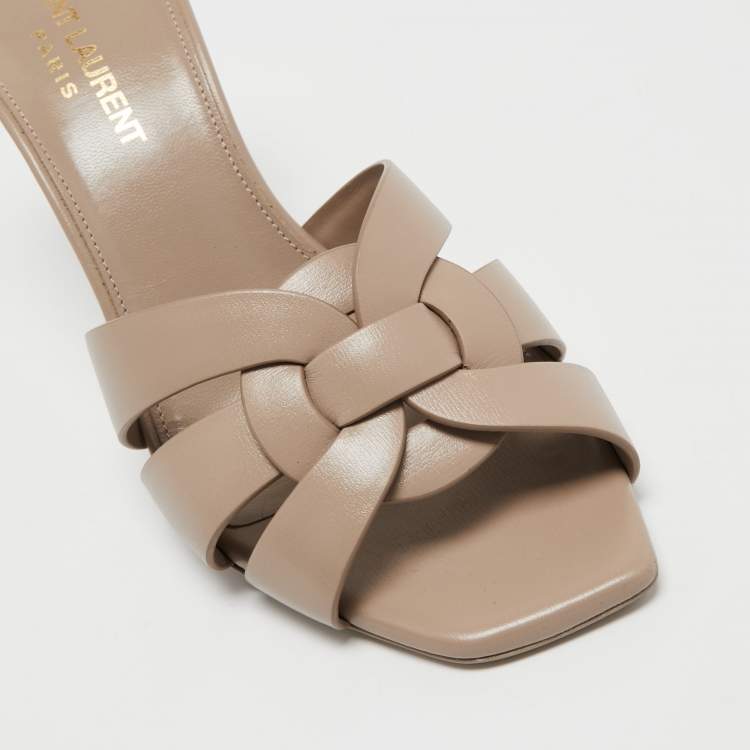 Pre Owned Yves Saint Laurent Beige Leather Tribute Sandals Size 36