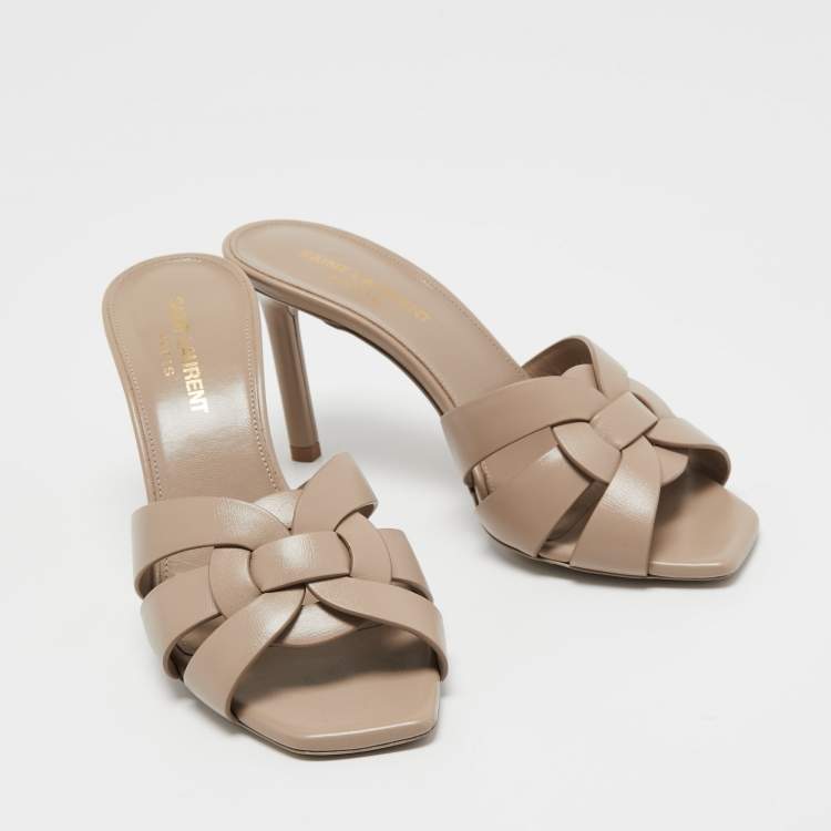 Pre Owned Yves Saint Laurent Beige Leather Tribute Sandals Size 36