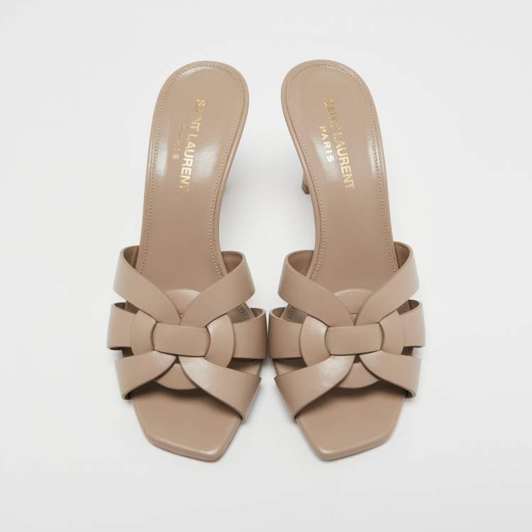 Pre Owned Yves Saint Laurent Beige Leather Tribute Sandals Size 36