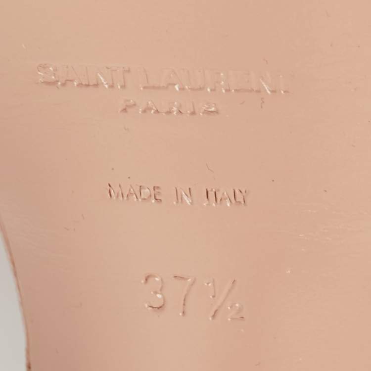 Pre Owned Yves Saint Laurent Pink Lizard Embossed Leather Tribute Ankle Strap Sandals Size 37.5