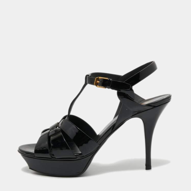 مملوكة مسبقًا Yves Saint Laurent Black Patent Leather Platform Tribute  Sandals Size 40