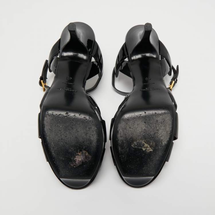 مملوكة مسبقًا Yves Saint Laurent Black Patent Leather Platform Tribute  Sandals Size 40