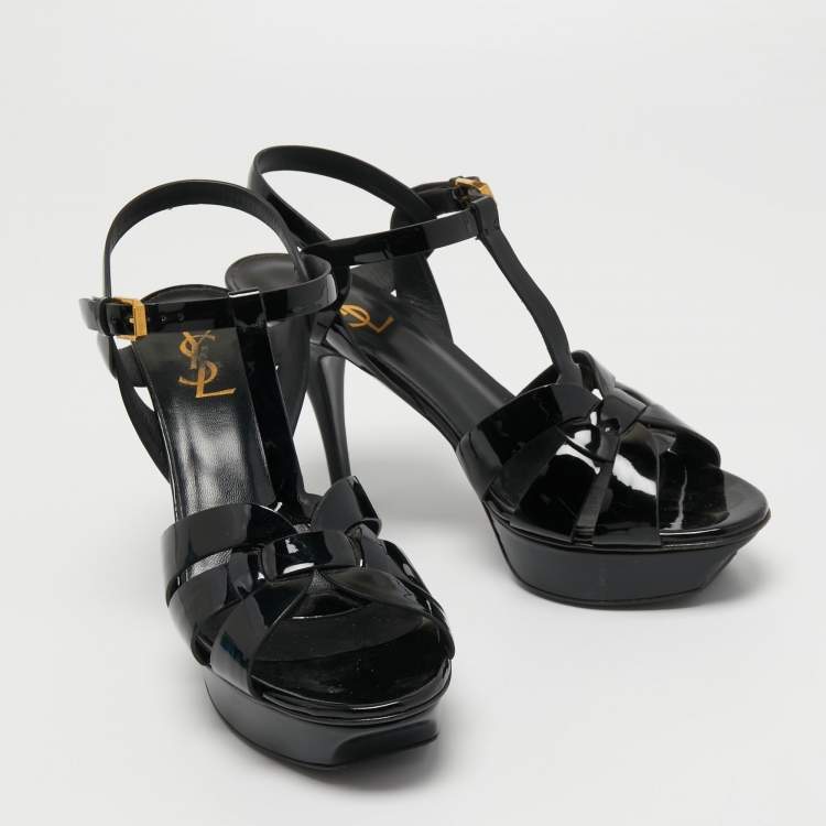 مملوكة مسبقًا Yves Saint Laurent Black Patent Leather Platform Tribute  Sandals Size 40