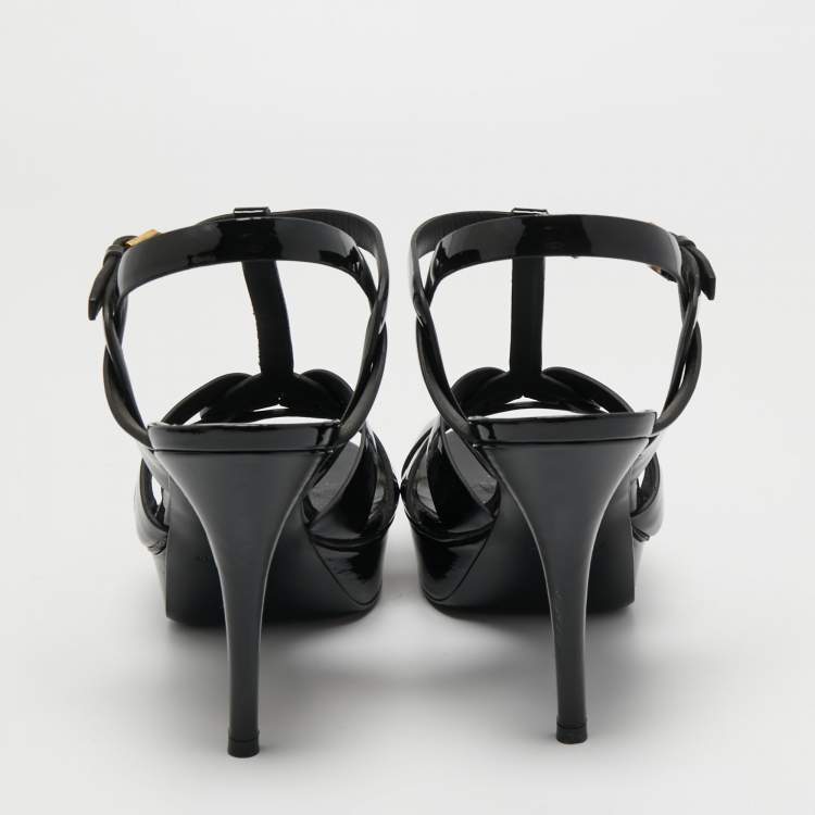 مملوكة مسبقًا Yves Saint Laurent Black Patent Leather Platform Tribute  Sandals Size 40