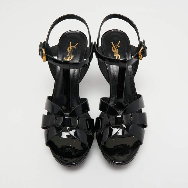 مملوكة مسبقًا Yves Saint Laurent Black Patent Leather Platform Tribute  Sandals Size 40