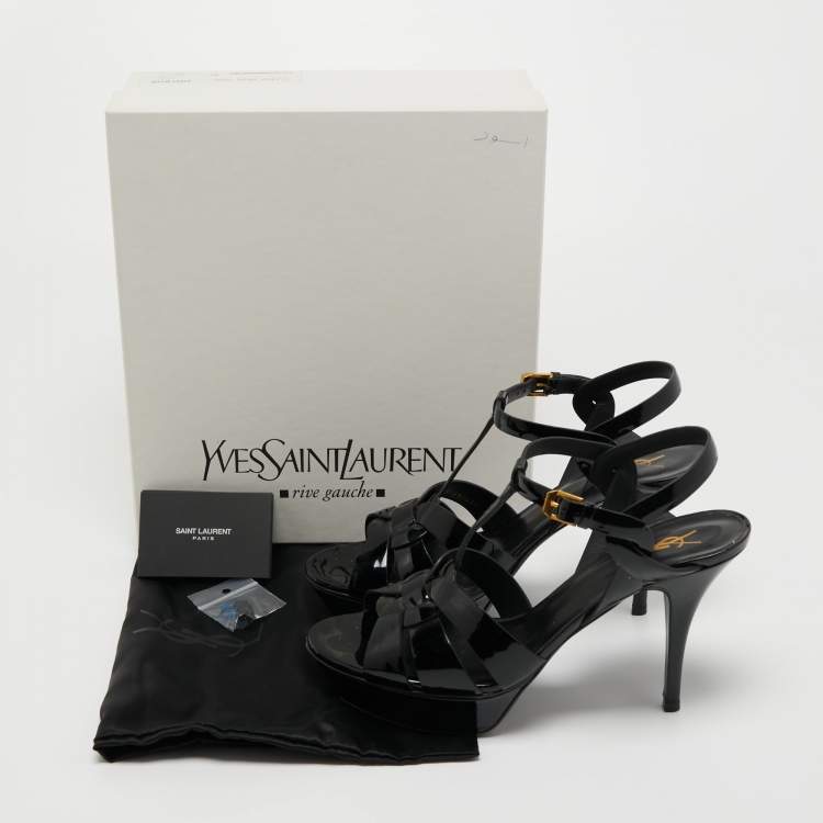 مملوكة مسبقًا Yves Saint Laurent Black Patent Leather Platform Tribute  Sandals Size 40