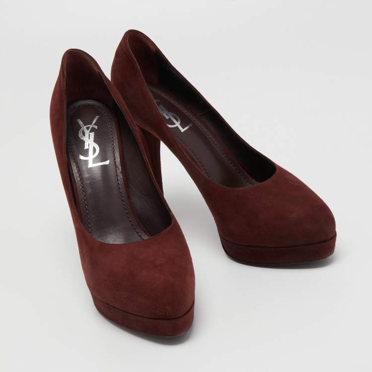 Pre Owned Yves Saint Laurent Brown Suede Platform Pumps Size 38