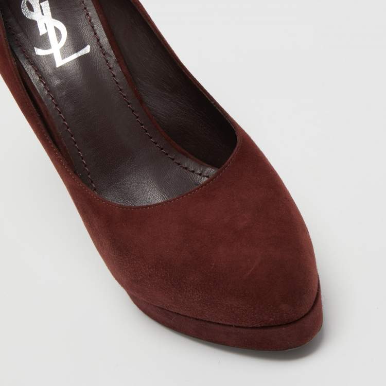 Pre Owned Yves Saint Laurent Brown Suede Platform Pumps Size 38