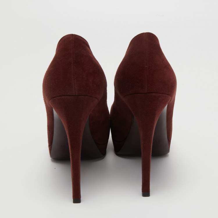 Pre Owned Yves Saint Laurent Brown Suede Platform Pumps Size 38
