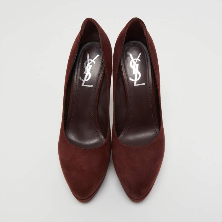 Pre Owned Yves Saint Laurent Brown Suede Platform Pumps Size 38