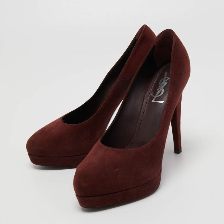 Pre Owned Yves Saint Laurent Brown Suede Platform Pumps Size 38