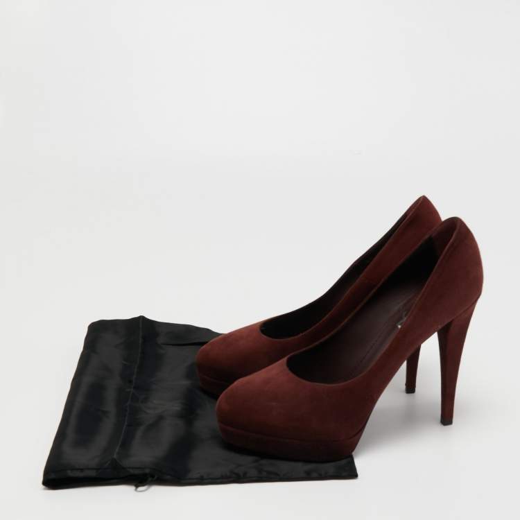 Pre Owned Yves Saint Laurent Brown Suede Platform Pumps Size 38