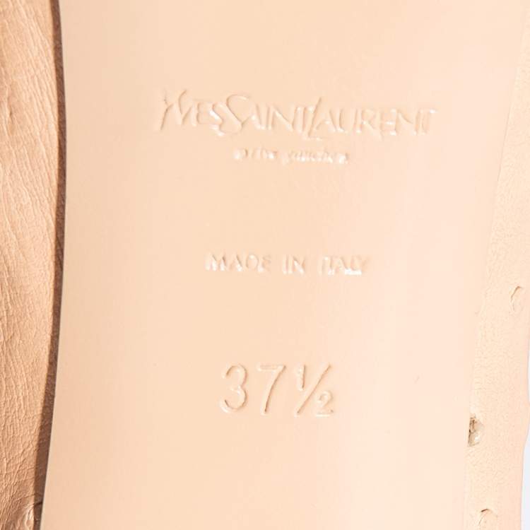 Pre Owned Yves Saint Laurent Beige Ostrich Leather Tribtoo Platform Pumps Size 37.5