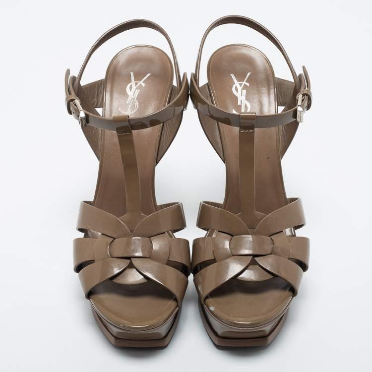 Pre Owned Yves Saint Laurent Brown Patent Leather Tribute Sandals Size 41