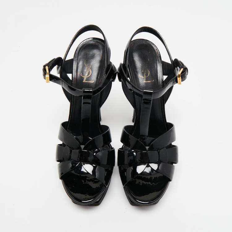 Pre Owned Yves Saint Laurent Black Patent Leather Tribute Platform Sandals Size 39