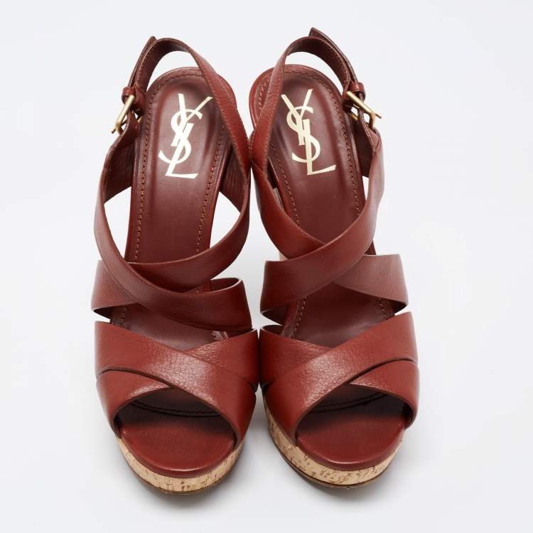 Pre Owned Yves Saint Laurent Brown Leather Strappy Sandals Size 40