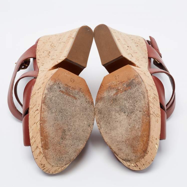 Pre Owned Yves Saint Laurent Brown Leather Strappy Sandals Size 40